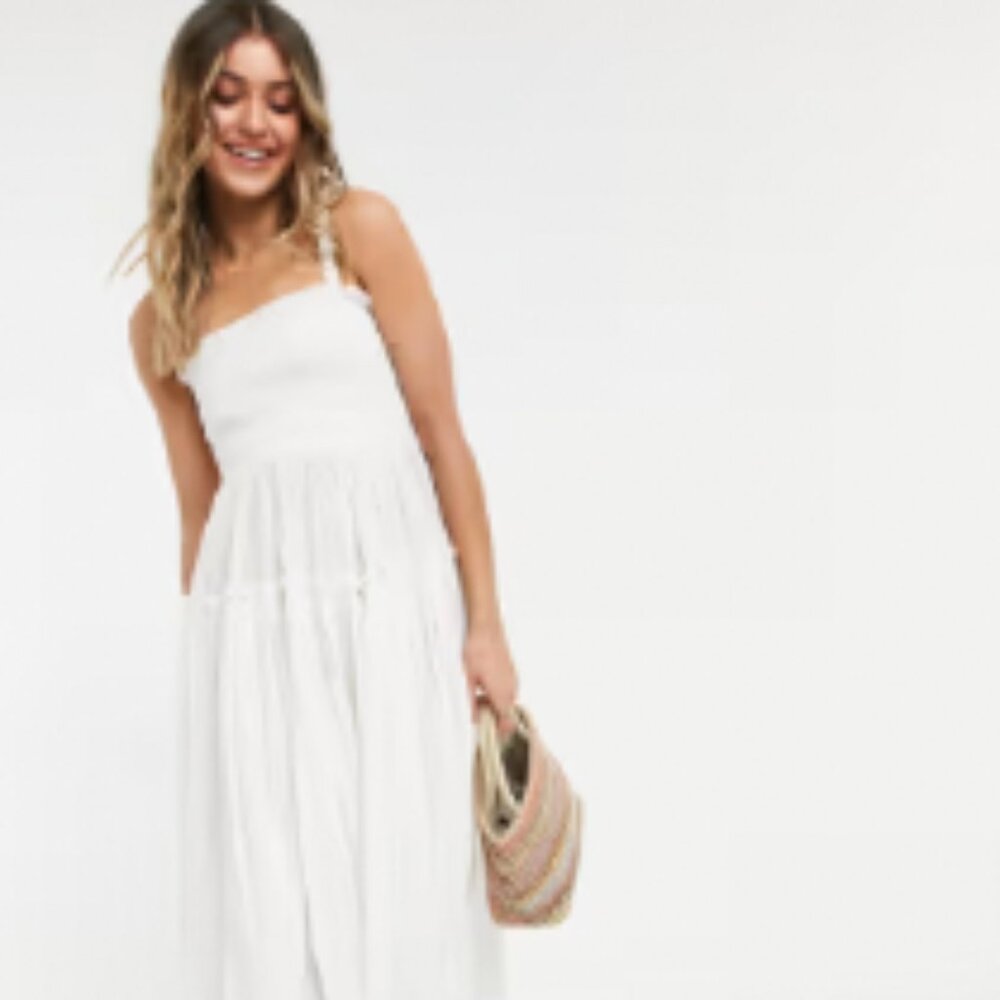 ASOS DESIGN cami midi/maxi sundress with raw edges in white Size 0